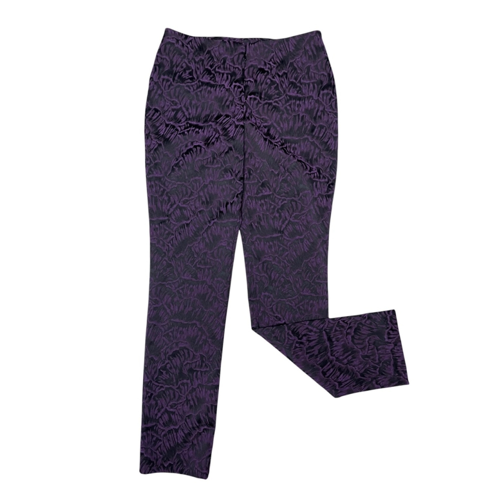 Vintage Doncaster Collection Purple Black Jacquard Flat Front Pants 6 Petite